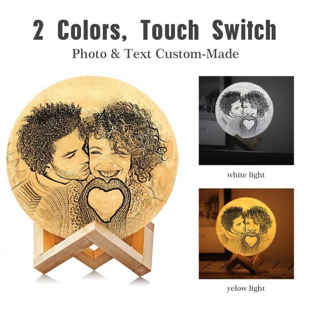 Custom 3D Printing Photo Moon Lamp With Your Text - For Valentine - Touch Two Colors D(10cm-20cm)