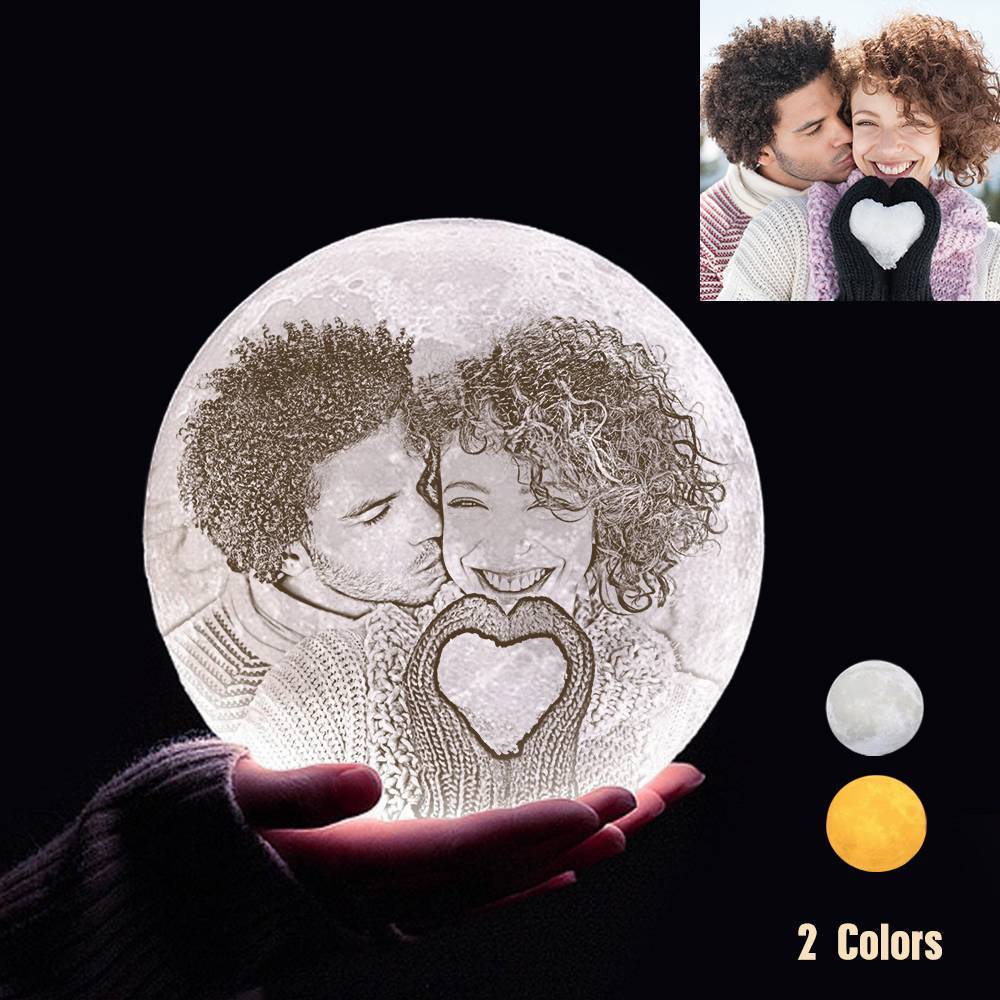 Custom 3D Printing Photo Moon Lamp With Your Text - For Valentine - Touch Two Colors D(10cm-20cm)