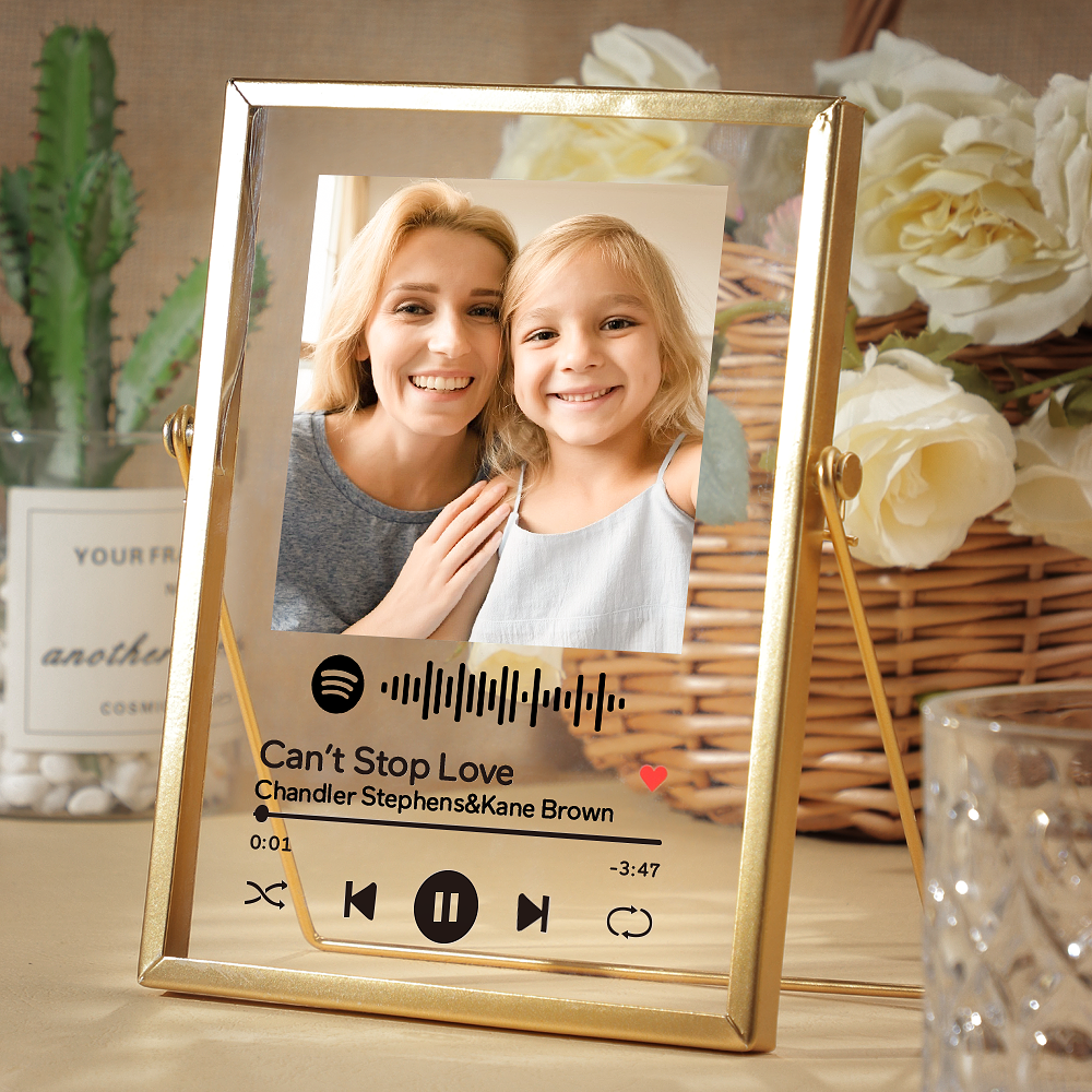 Gift for Dad Personalised Spotify Code Music Plaque Glass Art Valentine Spotify Plaque with Golden Frame